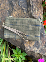 The Riley Plaid Crossbody Wristlet in Brown Green
