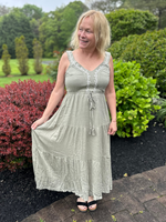 Embroidered Tiered Midi Dress in Sage