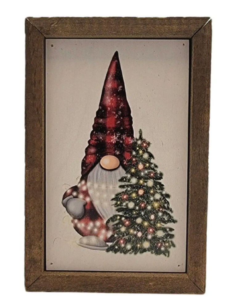 Christmas Gnome with Tree Wooden Sign
