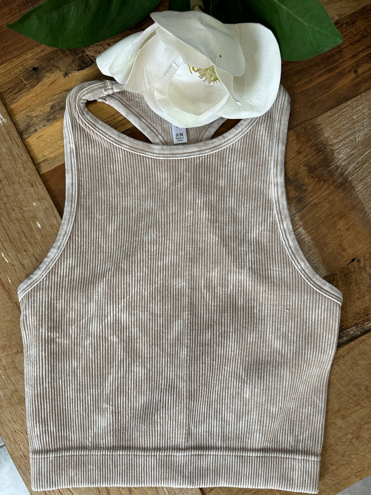 Rib Knit Cropped Cami in Ash Mocha