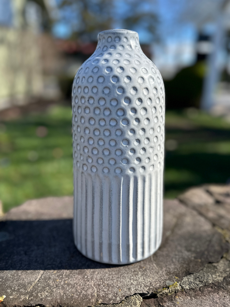 Boho White Glazed Dot & Line Vase