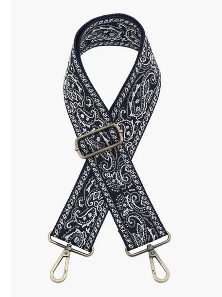 Paisley Guitar Strap for Bags in Navy