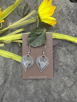 Silver Engraved Folk Heart Earrings