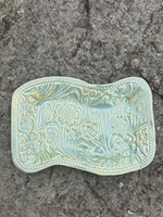 Handmade Pottery Floral Turquoise Tray