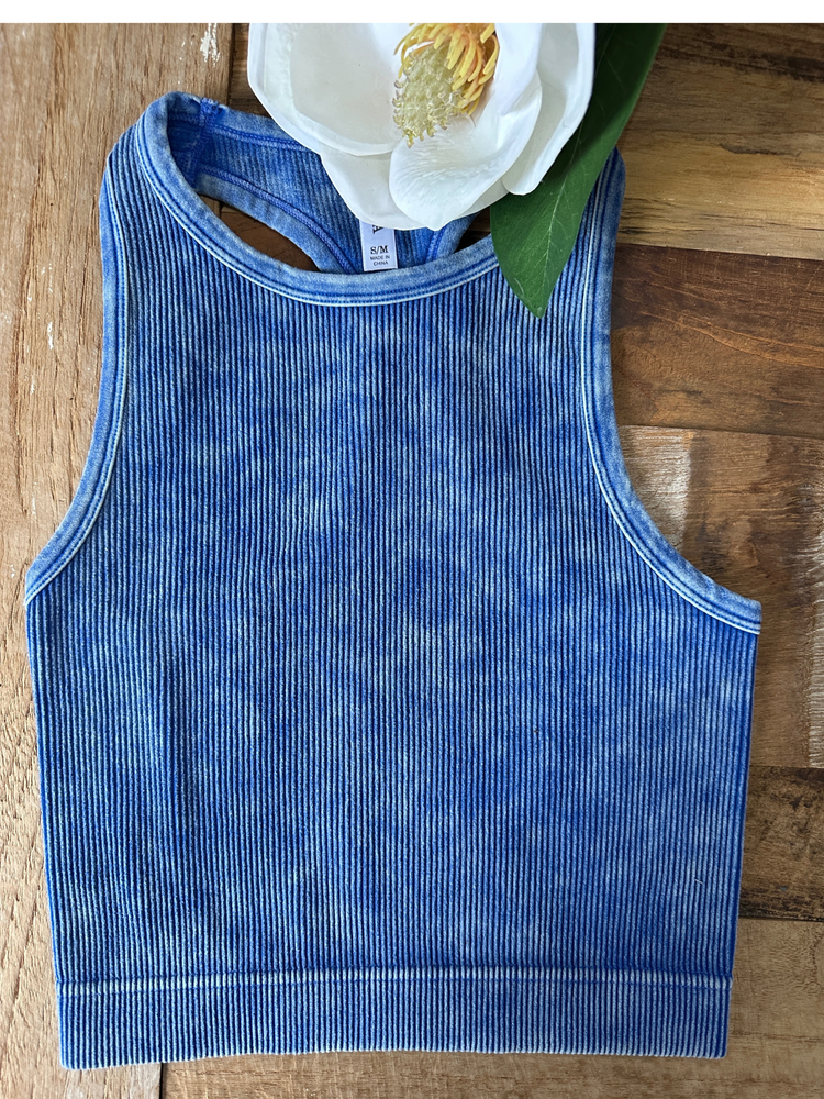 Light Navy Rib Knit Cropped Cami