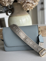 Noah Flapover Crossbody With Guitar Strap in Dusty Blue