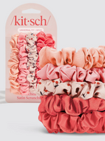 Ruched Satin Scrunchies 5pc Set - Assorted Cherry Blossom