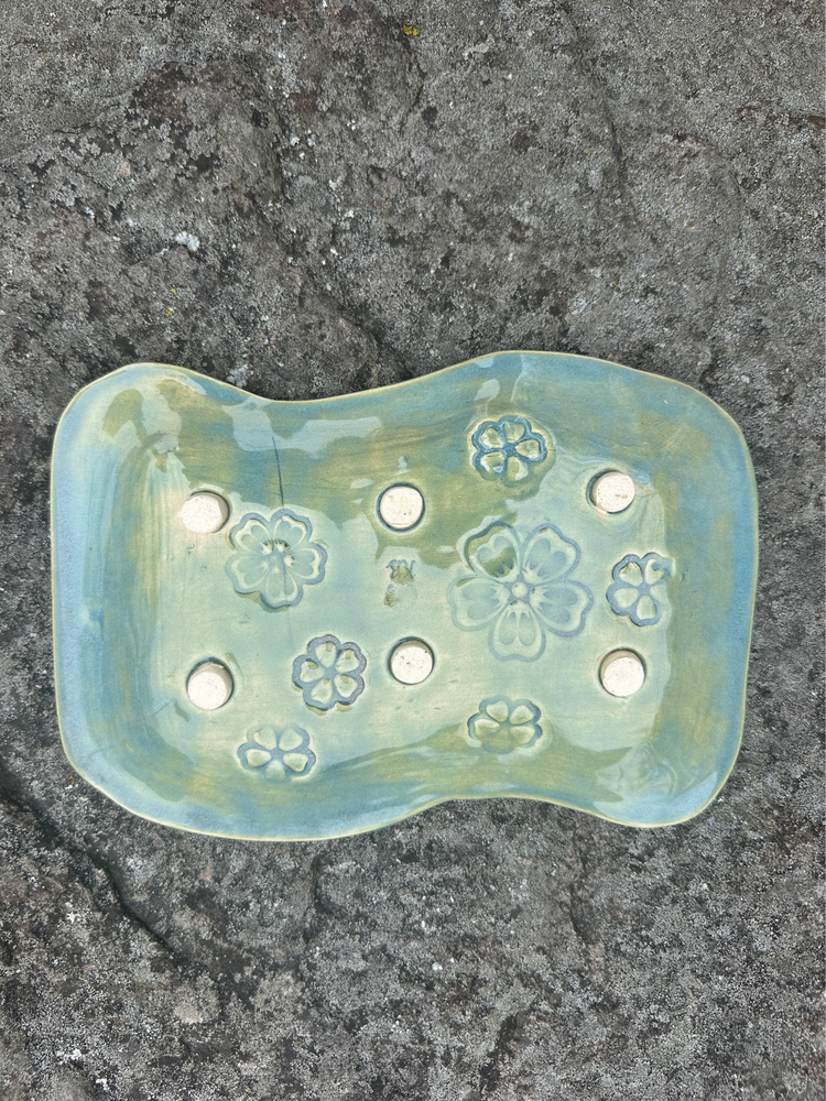 Handmade Pottery Floral Turquoise Tray