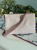 Izzy Straw Woven Crossbody in Mauve