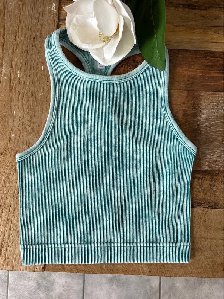 Light Teal Rib Knit Cropped Cami