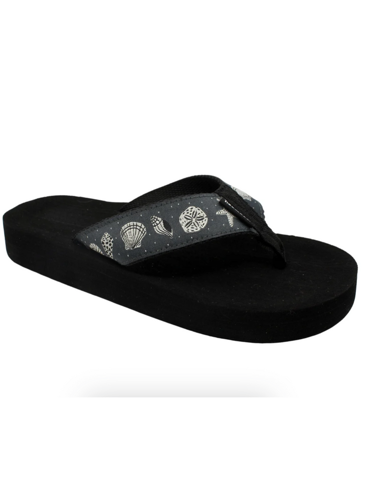 Dots and Shells Black Tidewater Flip Flops