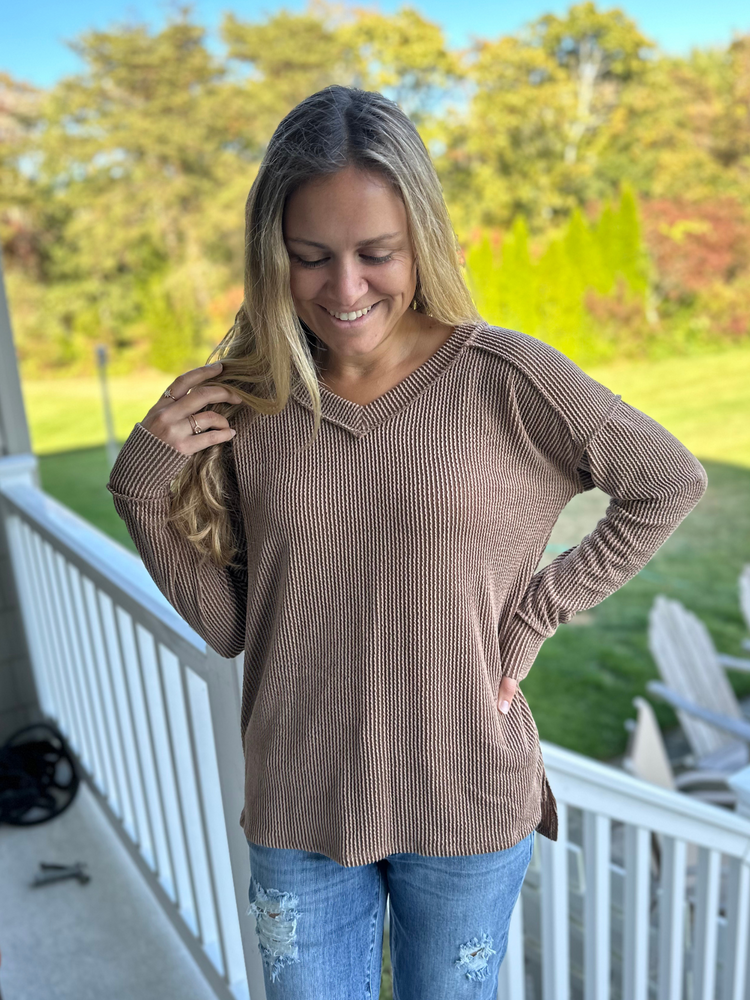 Textured Pullover Top in Brown