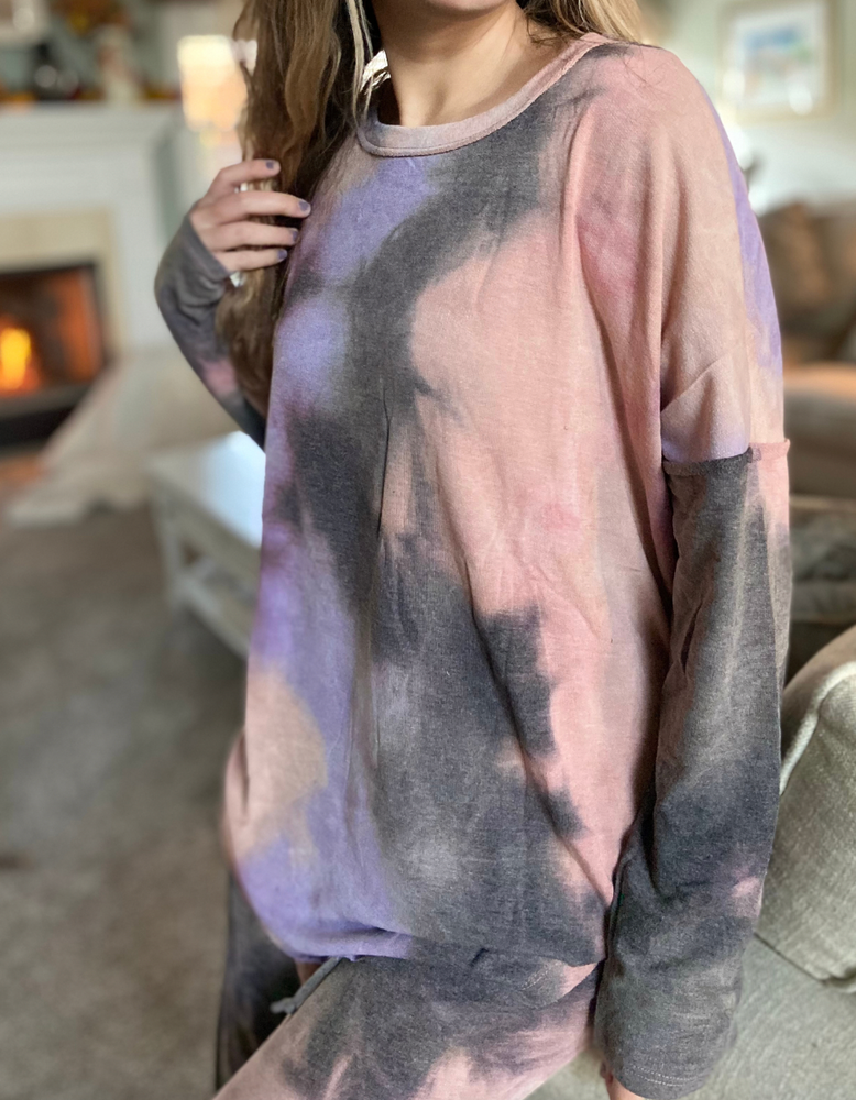 Tie Dye Knit Long Sleeve Top in Mauve