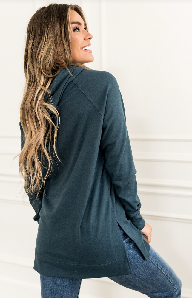 Sideslit Hoodie in Teal