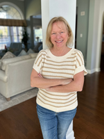 Striped Crew Neck Short Sleeve Top in Khaki