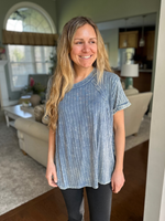 Acid Wash Ribbed Top in Dusty Blue