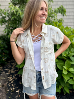 Summer Vibes Collared Short Sleeve Top in Tan