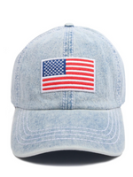 American Flag Hat in Light Denim