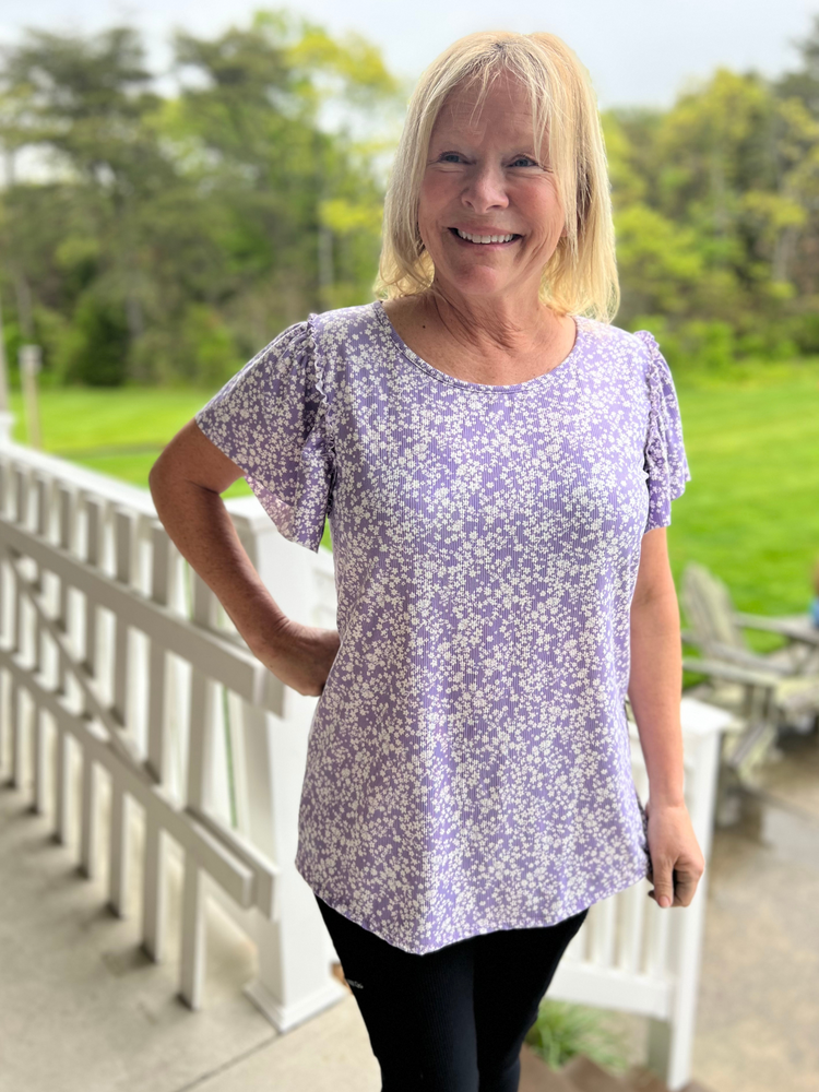 Purple Floral Ruffle Top