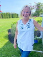 Embroidered Sleeveless Top with Tassel