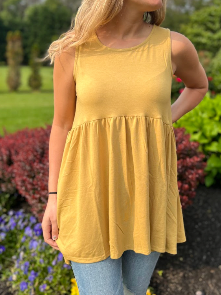 Light Mustard Sleeveless Babydoll Top in Curvy - Wild Magnolia