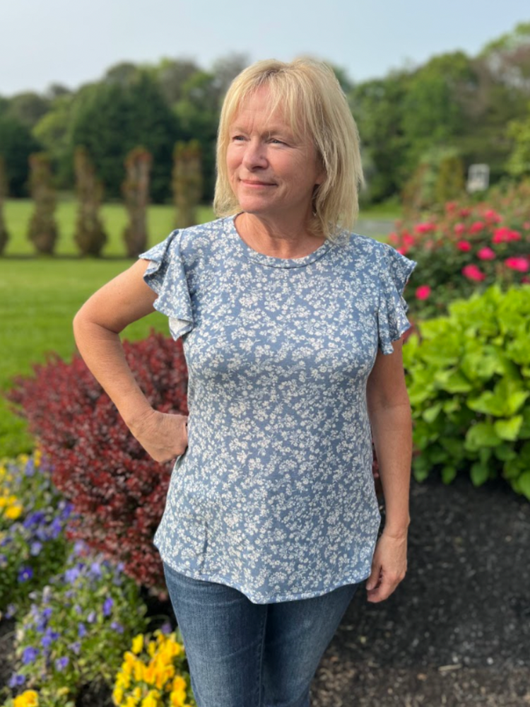 Vintage Blue Floral Ruffle Top - Wild Magnolia