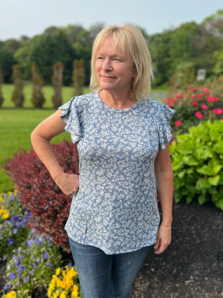 Vintage Blue Floral Ruffle Top in Curvy - Wild Magnolia