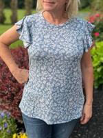 Vintage Blue Floral Ruffle Top in Curvy