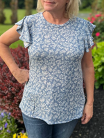 Vintage Blue Floral Ruffle Top - Wild Magnolia