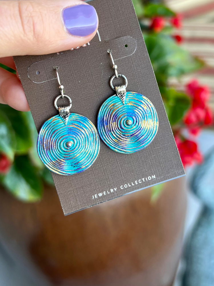 Fire Patina Lines Circle Earrings - Wild Magnolia