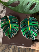Gold Green Monstera Leaf Earrings - Wild Magnolia
