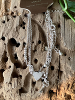 Silver Heart & Key Anklet Set - Wild Magnolia