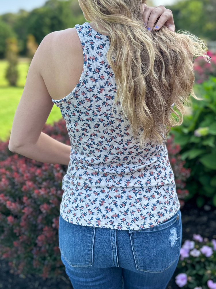 Floral Print Front Button Tank Top in Cream - Wild Magnolia