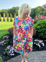 Colorful Floral Babydoll Dress with Pockets - Wild Magnolia