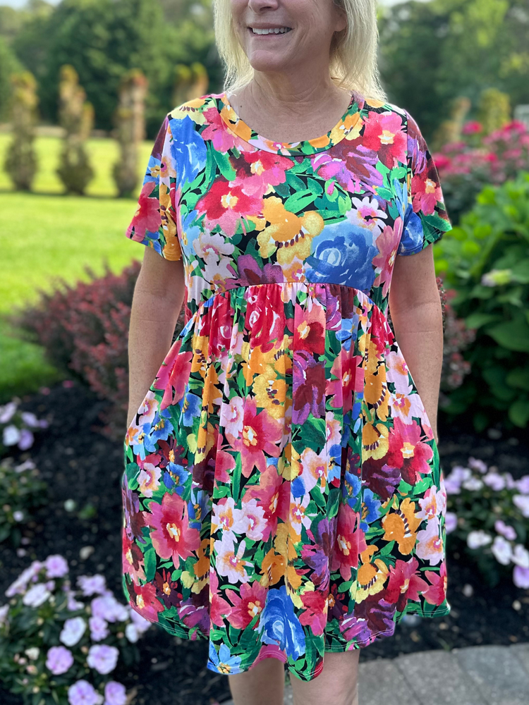 Colorful Floral Babydoll Dress with Pockets - Wild Magnolia