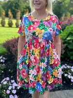 Colorful Floral Babydoll Dress with Pockets - Wild Magnolia