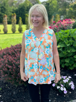 Sleeveless Floral Top in Tangerine - Wild Magnolia