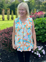 Sleeveless Floral Top in Tangerine