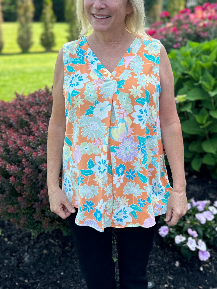 Sleeveless Floral Top in Tangerine Curvy