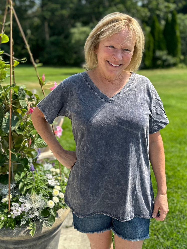 Blackberry Washed V-Neck Top - Wild Magnolia