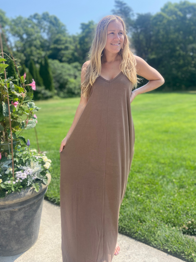 Mocha Maxi Dress with Pockets