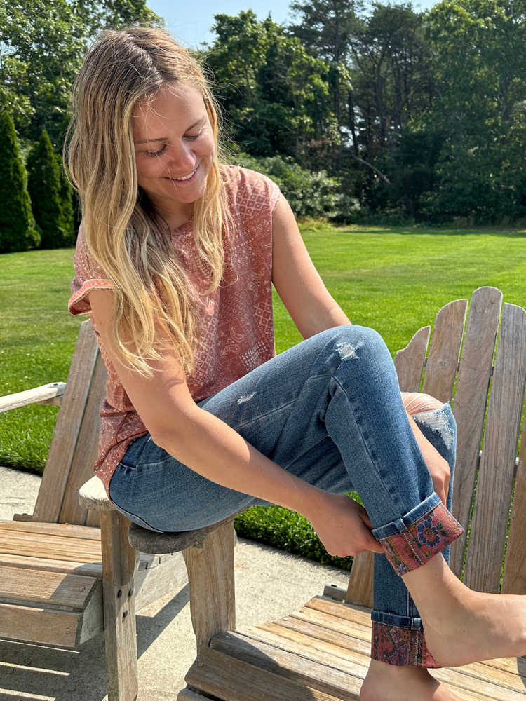 Judy Blue Mid Rise Paisley Print Boyfriend Jeans - Wild Magnolia