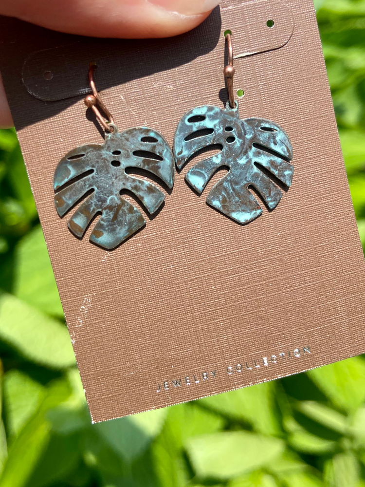 Patina Monstera Earrings - Wild Magnolia