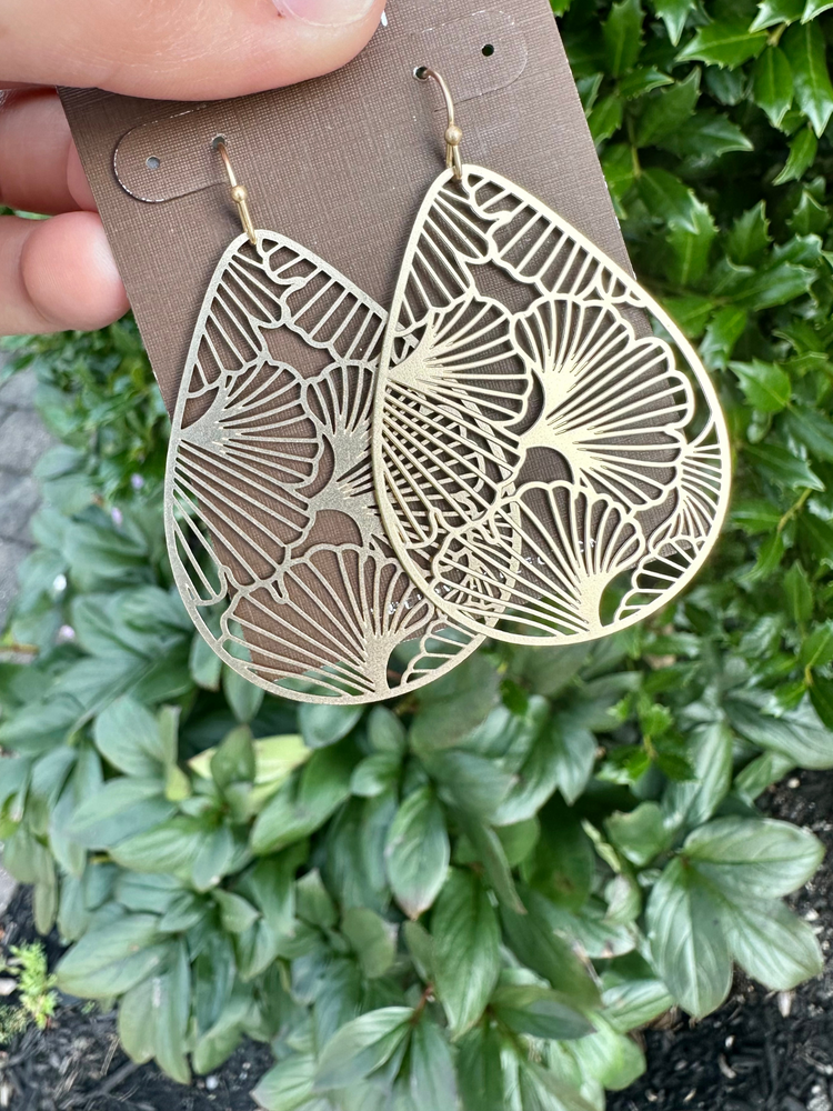 Gold Ginko Teardrop Earrings - Wild Magnolia