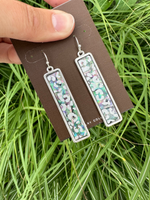 Silver Abalone Cheetah Bar Earrings