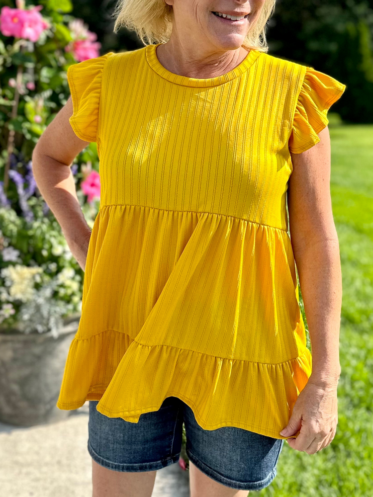 Tiered Ruffle Top in Canary Curvy