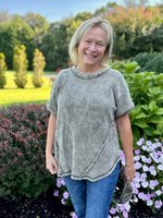 Waffle Rolled Short Sleeve Top in Olive