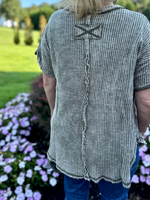 Waffle Rolled Short Sleeve Top in Olive