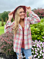 Button Down Hooded Flannel in Vintage Red