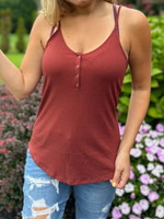 Ribbed Button Cami Top in Rust S-3X)